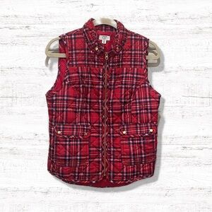 Crown Ivy Plaid  quilted Puffer Vest Size PM Red Blue white & yellow